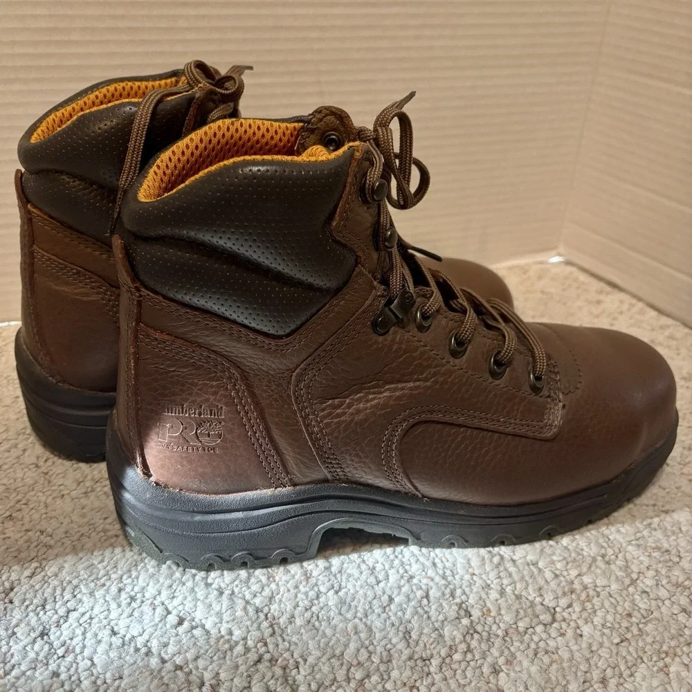 TIMBERLAND PRO Men's Leather Work Boots Size 7.5W Titan Safety Toe Powerfit - Picture 3 of 8